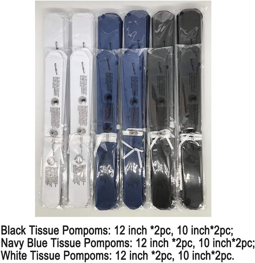 Paper Flower Tissue Pom Poms Graduation and Galaxy Party Favor Flowers (Black,Navy Blue,White,12pc)