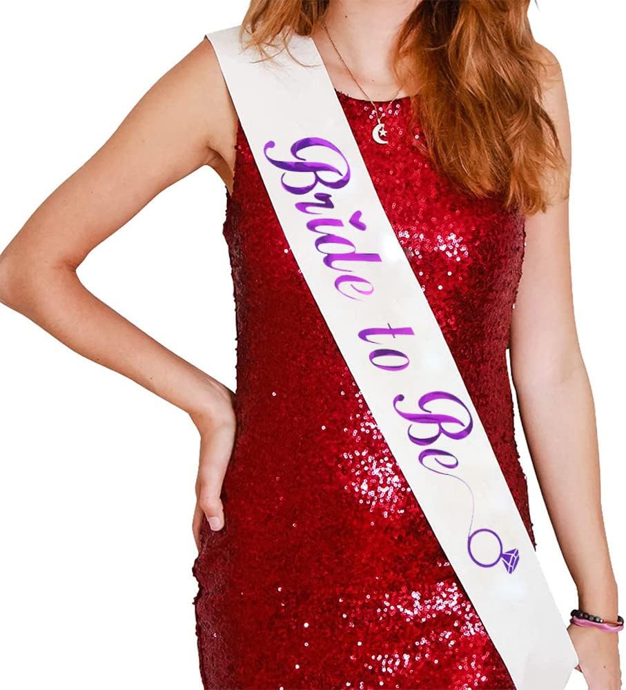 KETAOO Bride to Be Sash, Violet Foil White Lace Bachelorette Sash for Bridal Shower Favors Engagement or Wedding Party Accessories Hen Night Gifts, Bride to Be (White + Violet) (KE0000036)