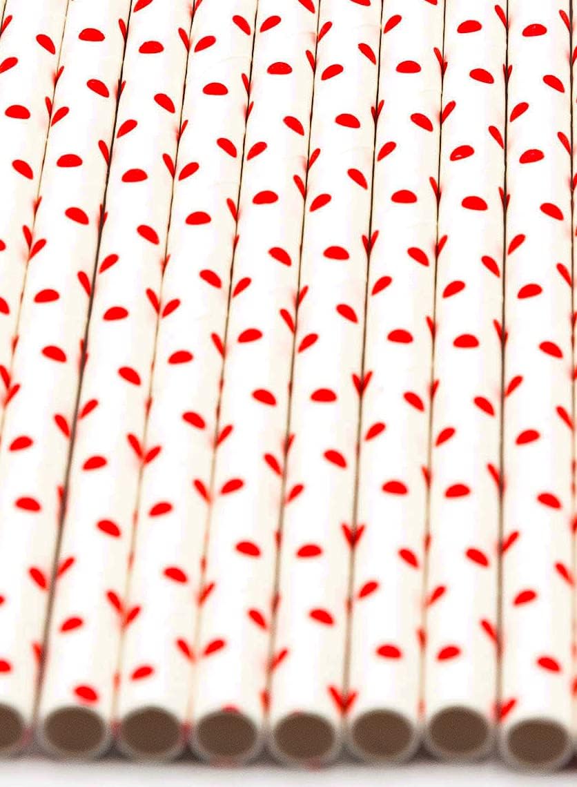 Pack of 900 Red Polka Dot Biodegradable 4-Ply Paper Drinking Straws (Compostable, Non-toxic, BPA-free)