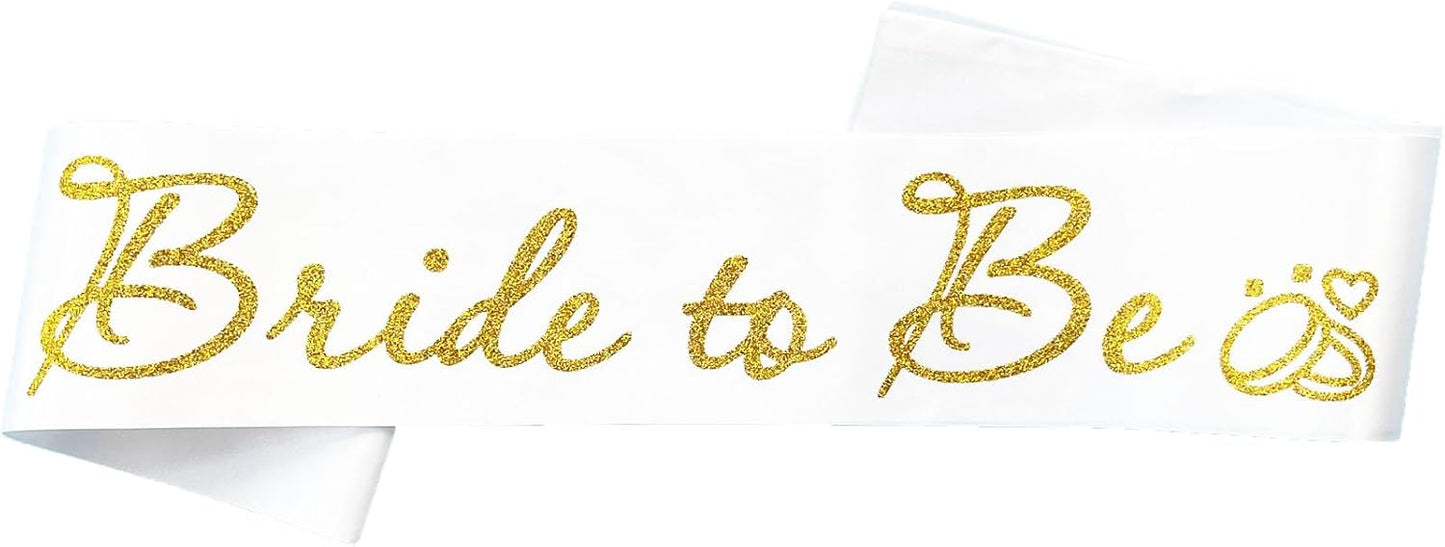 White Bride to Be Sash for Bridal Shower Bachelorette Party Wedding Hen Party Decorations Engagement Gifts Favors Miss to Mrs Sash with Glitter Letter Gold