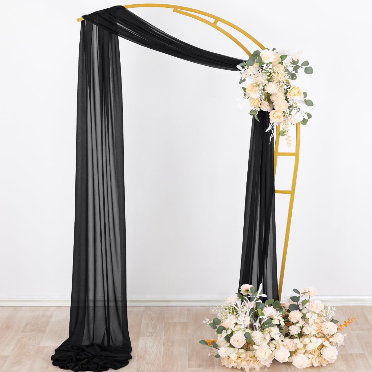 Socomi Black Sheer Gothic Wedding Draping Fabric 29" x 20Ft 2 Panel Outdoor Curtain Arch Drapes Extra Long for Bridal Baby Shower Ceremony Birthday Party Decor