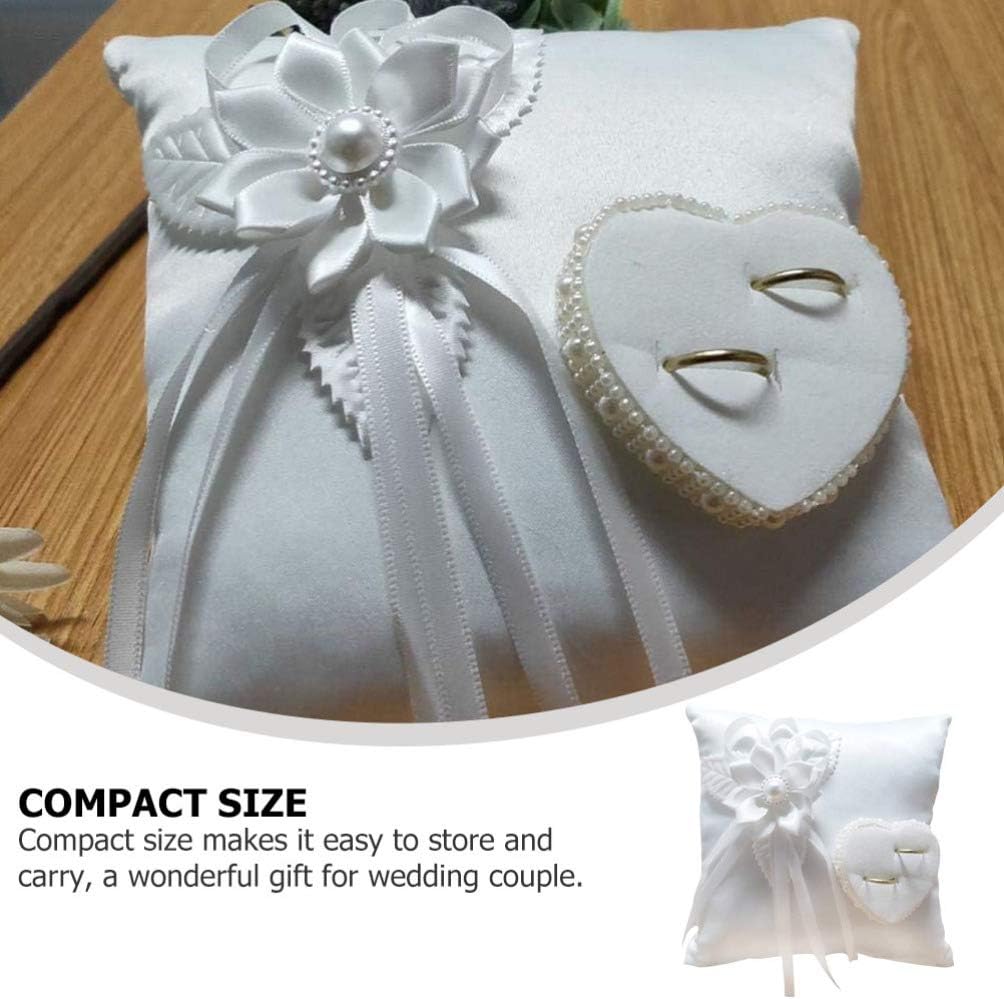 Lace Pearl Wedding Ring Bearer Pillow Holder, 7.9 Inch Ring Bearer for Wedding