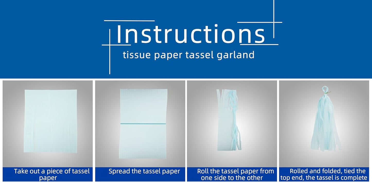 Teal Silver White Navy-Blue Party-Decorations – 15pcs Tissue Paper Tassel Garland Banner Birthday Decorations for Boy Men Christmas Baby Shower Winter Theme Hanging Decor HongTongTong