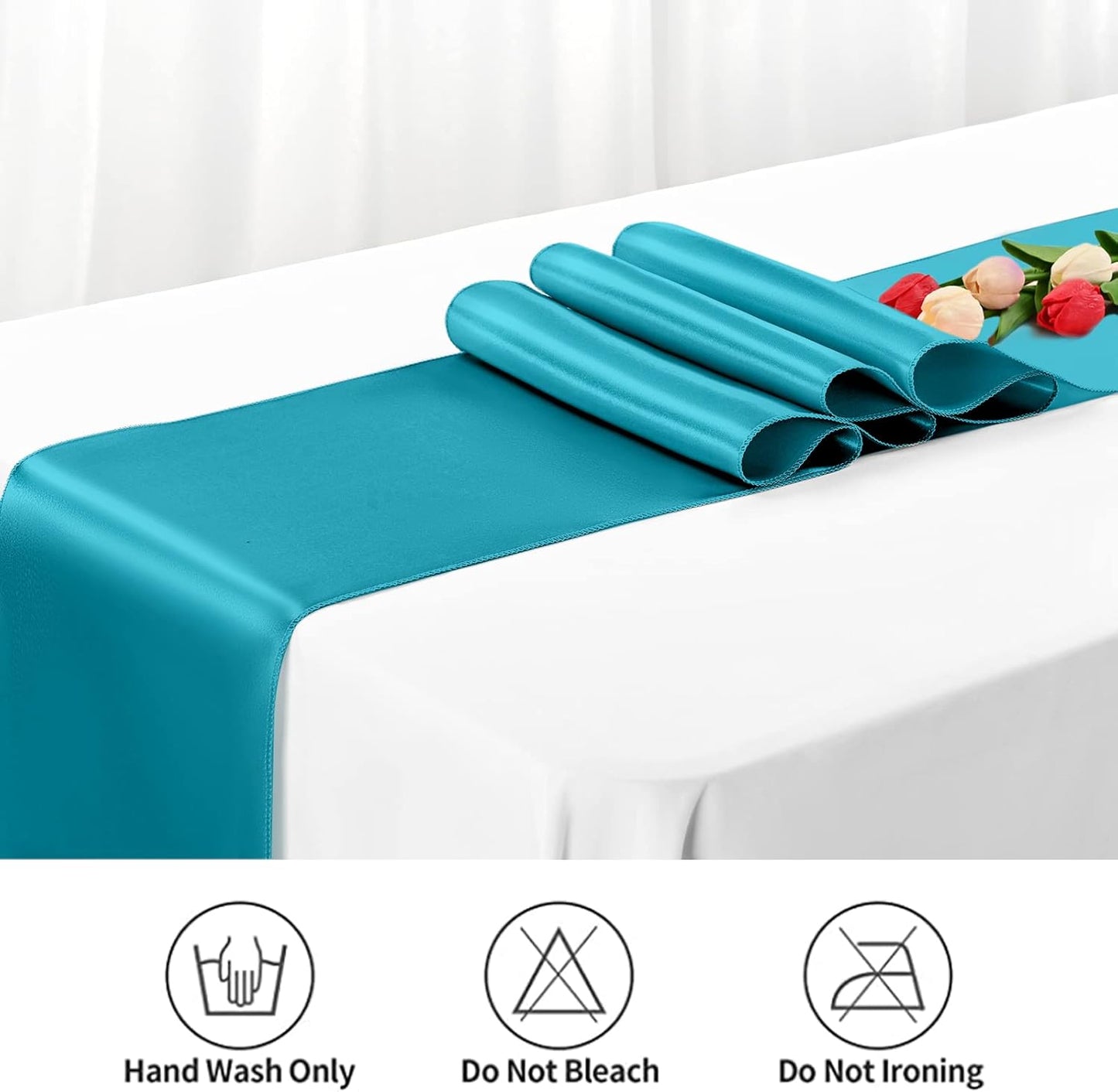 12 Pack Turquoise Satin Table Runner,12 x 108 inch Long Premium Smooth Table Runner for Wedding, Banquets, Birthday, Party,Graduation,Engagements,Table Runners fit Rectangle and Round Table