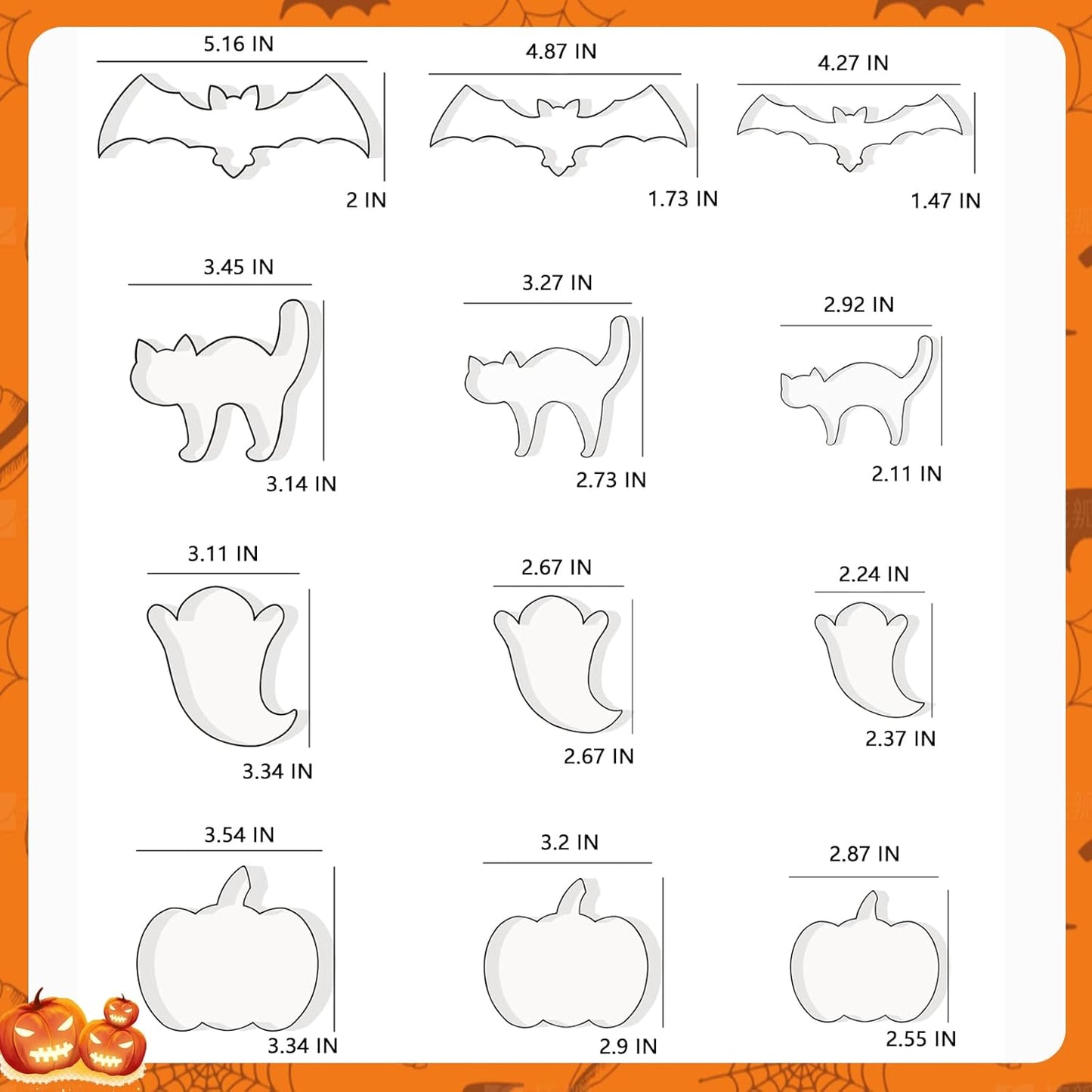 Halloween Cookie Cutters Set 12 Pcs, Stainless Steel Holiday Cookie Cutters Shape, 5.15β Bat, 3.54β Pumpkin, 3.34β Ghost, 3.5β Cat, Various Sizes Cute Cutters for Halloween Baking Party Decorations