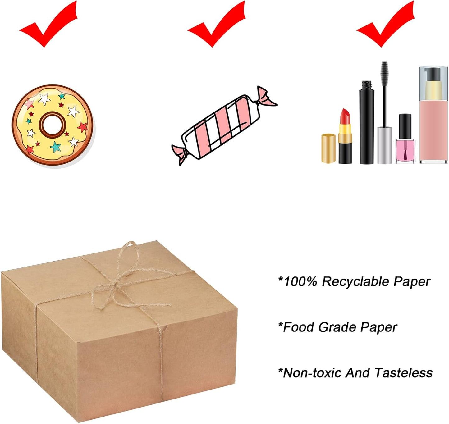 Xxcxpark 16 PCS Brown Kraft Gift Boxes 8x8x4 Inches, Decorative Party Favor Kraft Paper Gift Packaging Box with Lid for DIY Crafting, Cube, Cupcake, Kraft Present Boxes for Birthday, Wedding