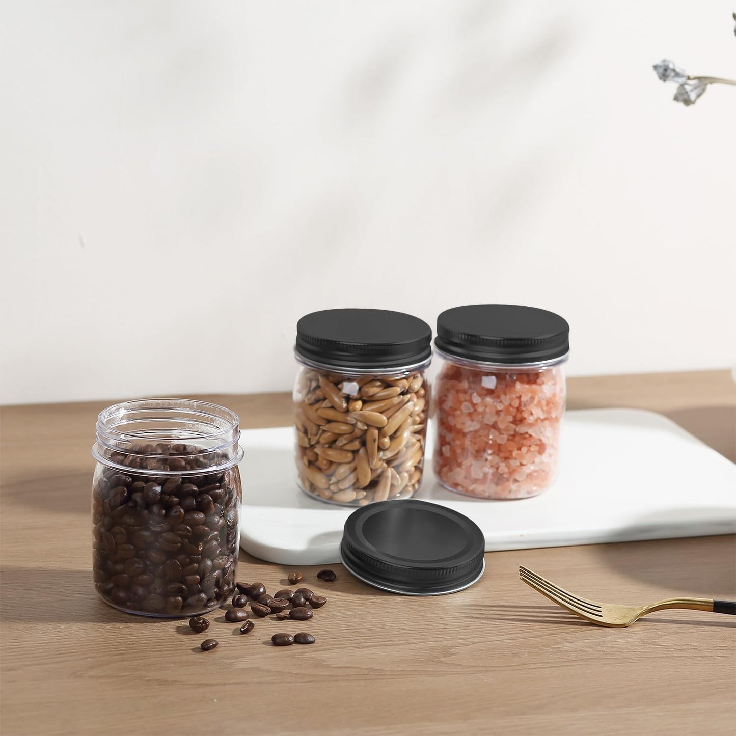 novelinks 8 oz Clear Plastic Jars with Screw-On Lids - BPA-Free Refillable Storage Containers for Slime, Spices, Crafts, Kitchen & Home Organization (32 Pack,Black)