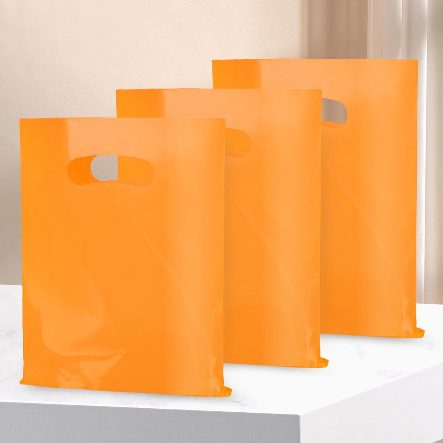 Orange 100 PCS Small Gift Bags, 6"x8" Goodie Party Favor Bags with Handle, Treat Retail Pouches for Kids Birthday, Christmas, Small Business