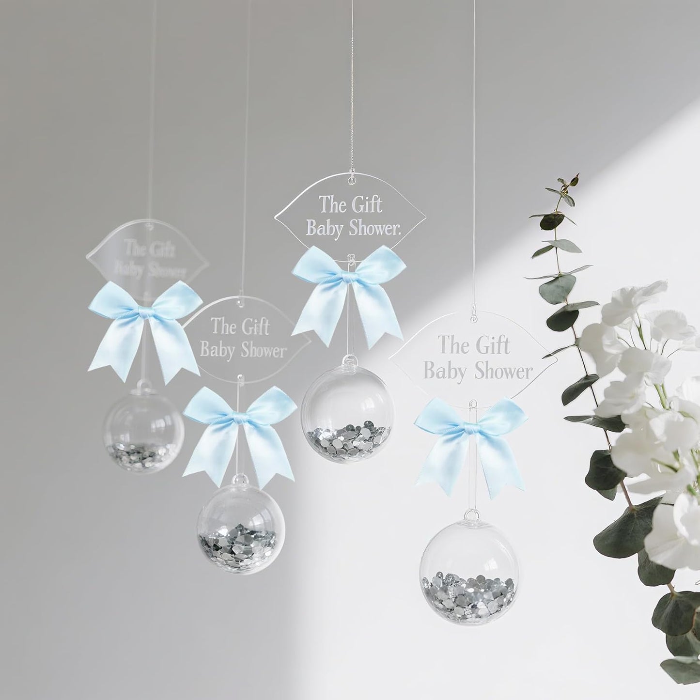 50 PCS Twist Tie Bows Satin Ribbon Bows 3.3 Inch Gift Wrap Bows Craft Bows for Gift Wrapping, Party Decorations Gifts Bag DIY Treat Bags Wedding Decor Baby Shower Christmas (Light Blue)