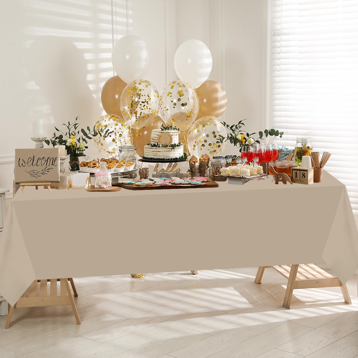 CMUSKO 54 x 108 Inch Boho Tablecloths-5Pcs Gradient Brown Neutral Disposable Plastic Table Covers