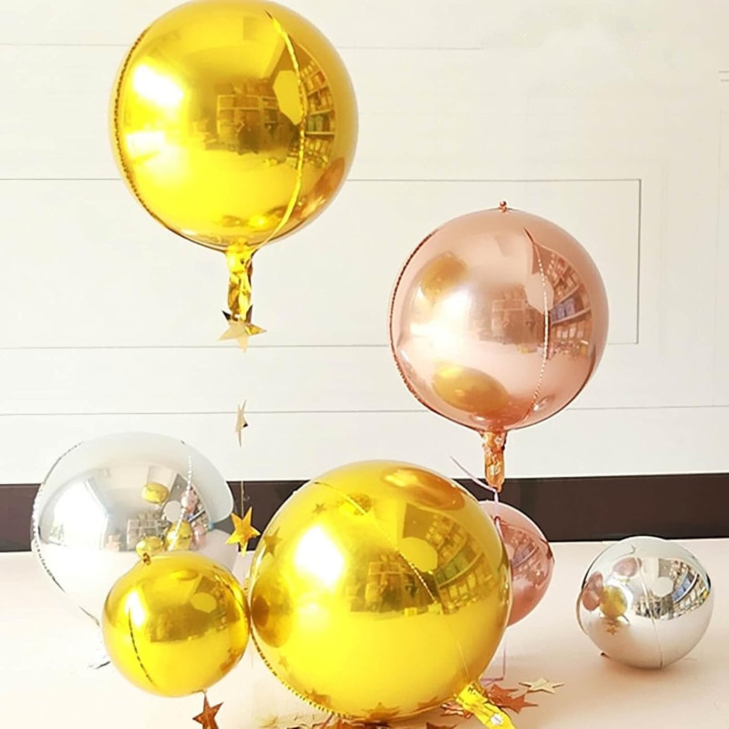 6 Pack Gold Balloons 22 Inch 4D Big Round Foil Balloons Gold Metallic Balloons for Wedding Birthday Bridal Shower Baby Shower Decorations Party Supplies