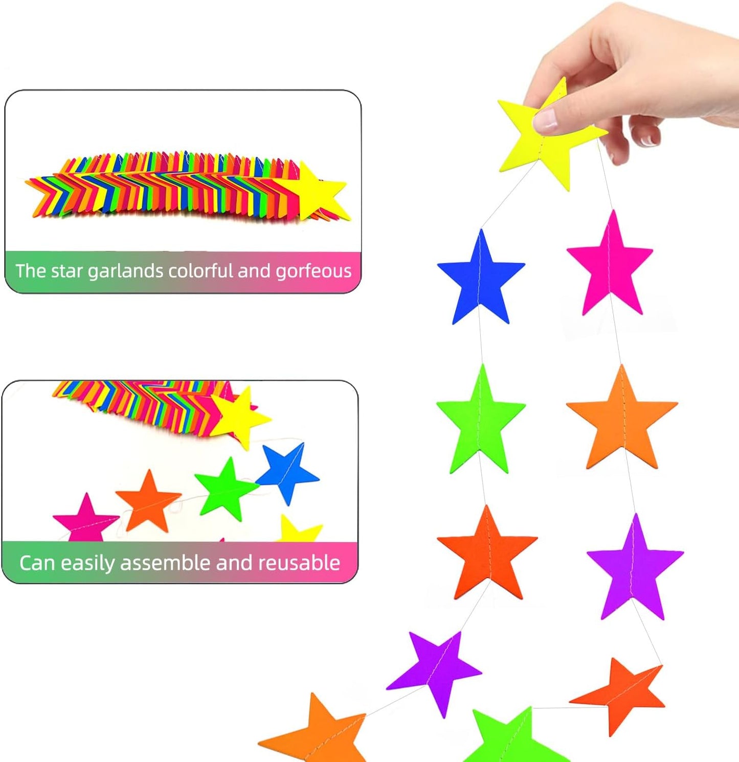 120feet UV Star Paper Neon Garland Neon Streamers Black Light Neon Decorations for Dark Glow Party UV Reactive Neon Party Favors Glow in The Dark Party Supplies for Party Wedding Birthday Banners