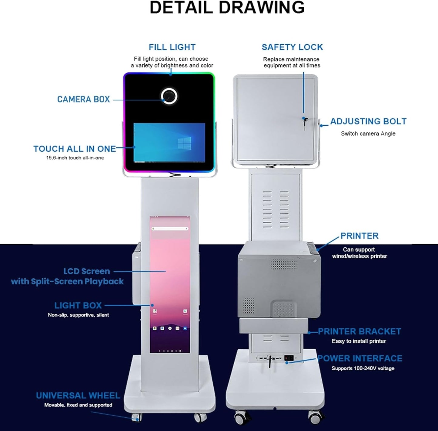Portable Photo Booth with 15.6''and 29''LCD Touch Screen Selfie Photobooth Machine for Events Wedding Party Rental Christmas Flight Case (Machine+Mini Printer)