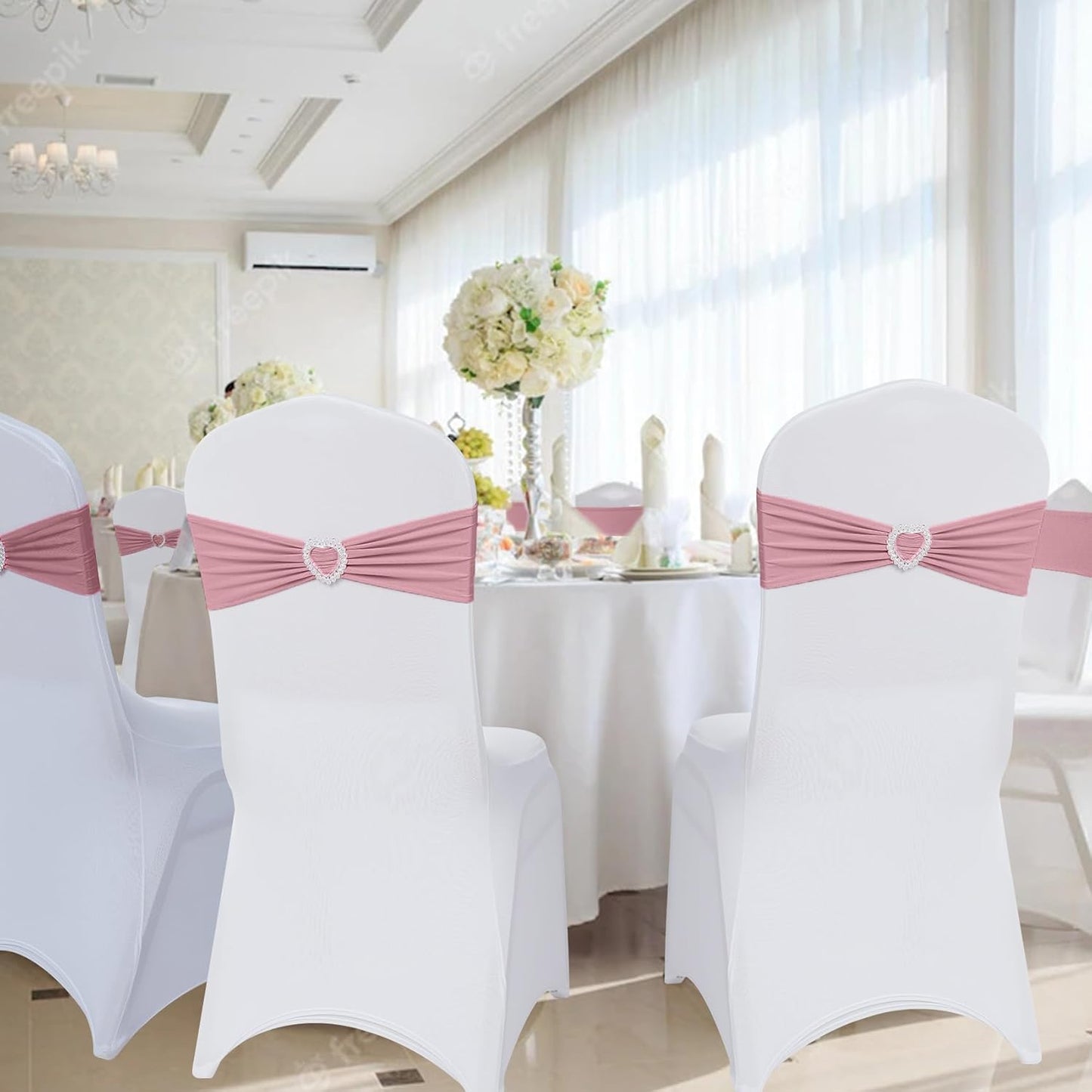 Howhic Pack of 120 Spandex Chair Sashes Bows Stretch Chair Cover Band with Buckle Slider Universal Elastic Chair Ties for Wedding Banquet Party Event Decoration (Dusty Pink)