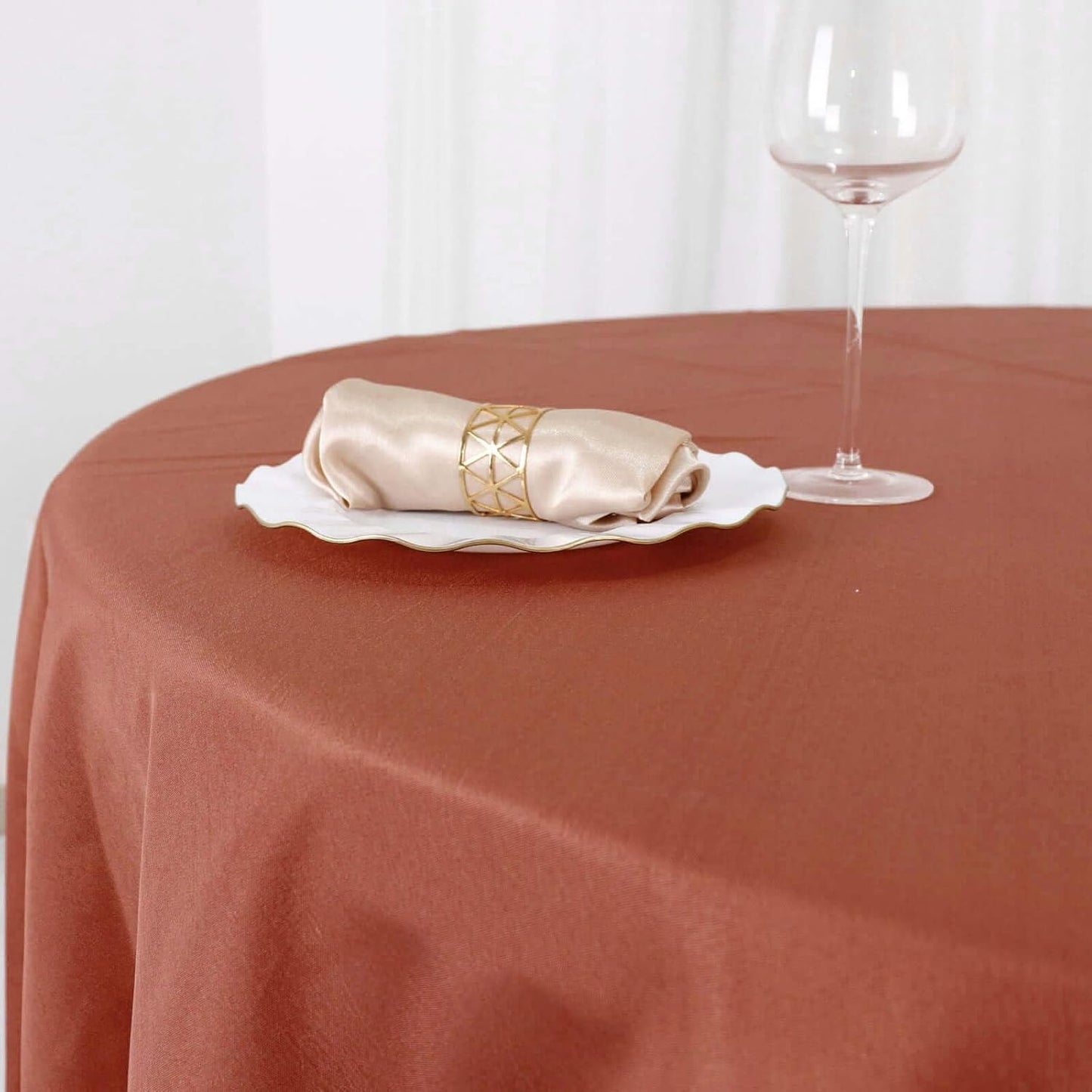 Efavormart Round Tablecloth, 90 Inch Stain & Wrinkle Resistant Washable Table Cloth, Decorative Polyester Fabric Table Cover for Banquet, Wedding, Dining- Terracotta