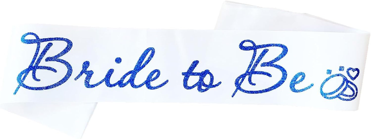 White Bride to Be Sash for Bridal Shower Bachelorette Party Wedding Hen Party Decorations Engagement Gifts Favors Miss to Mrs Sash with Glitter Letter Blue
