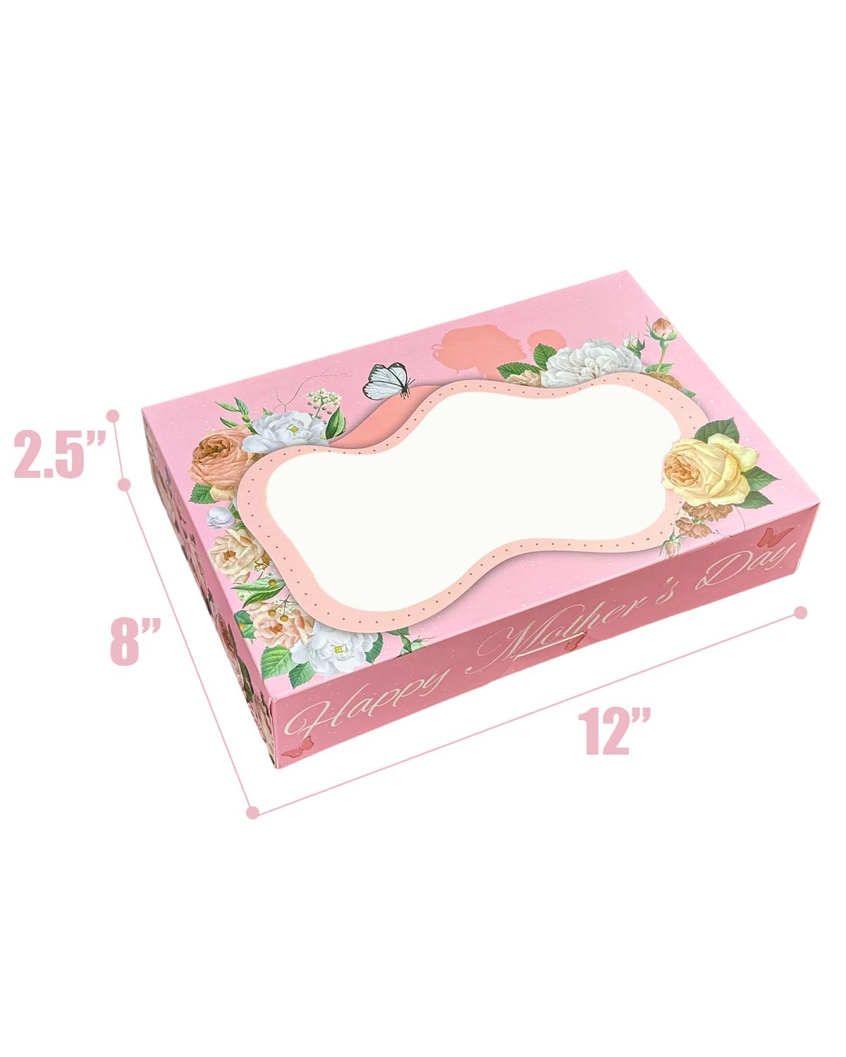 qiqee Mother's Day Auto-pop up Cookie Boxes with Window 24packs 12x8x2.5 Inch Bakery Box Pastry Box for Mother''s Day