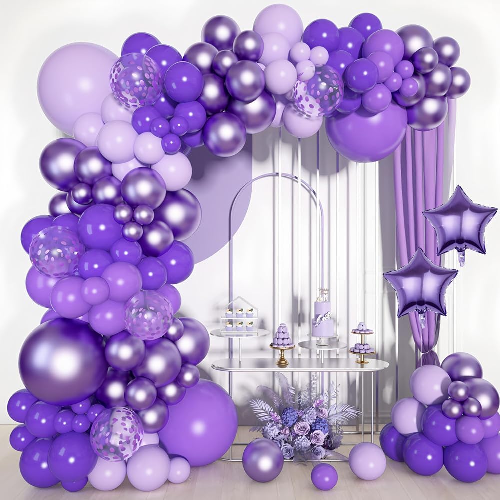 300 Pcs Purple Balloons 5 Inch Metallic Chrome Purple Pastel Macaron Light Lavender Assorted Colors Latex Balloon for Girl Birthday Wedding Anniversary Baby Shower Princess Party Decoration