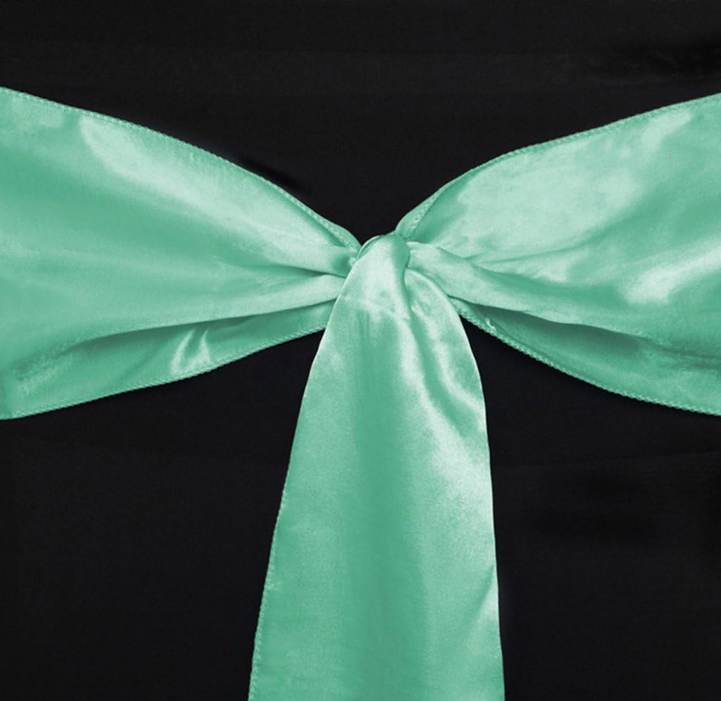 MDS Pack of 200 PCS Satin Chair Sashes Charmeuse Sateen Dining Chair Bows Ribbon Ties Back Sash for Wedding Party Birthday Home Hotel Restaurant Banquet Decoration (7 x 108 Inch, Mint)