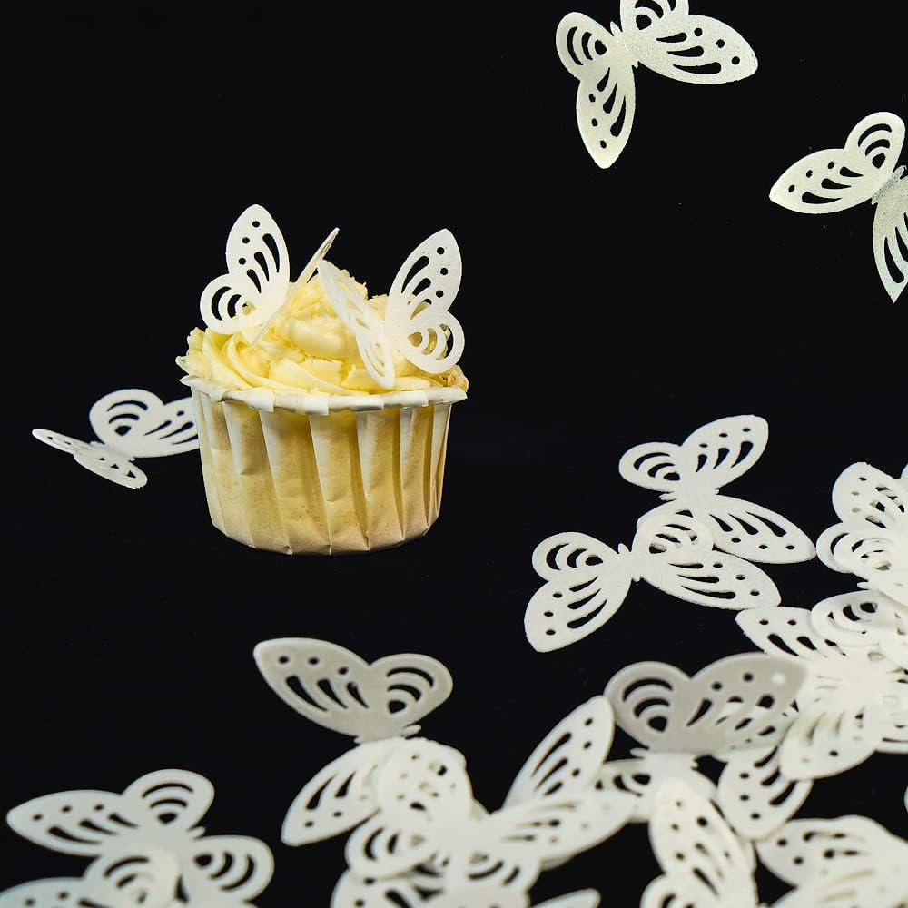 Edible Flowers Edible leaves &Edible butterflies Wafer Paper Cake Cupcake Toppers for Decorating Rice Paper Flower Food Decorations for Baking Girl Birthday Party Mix Size Color (white butterflies60)