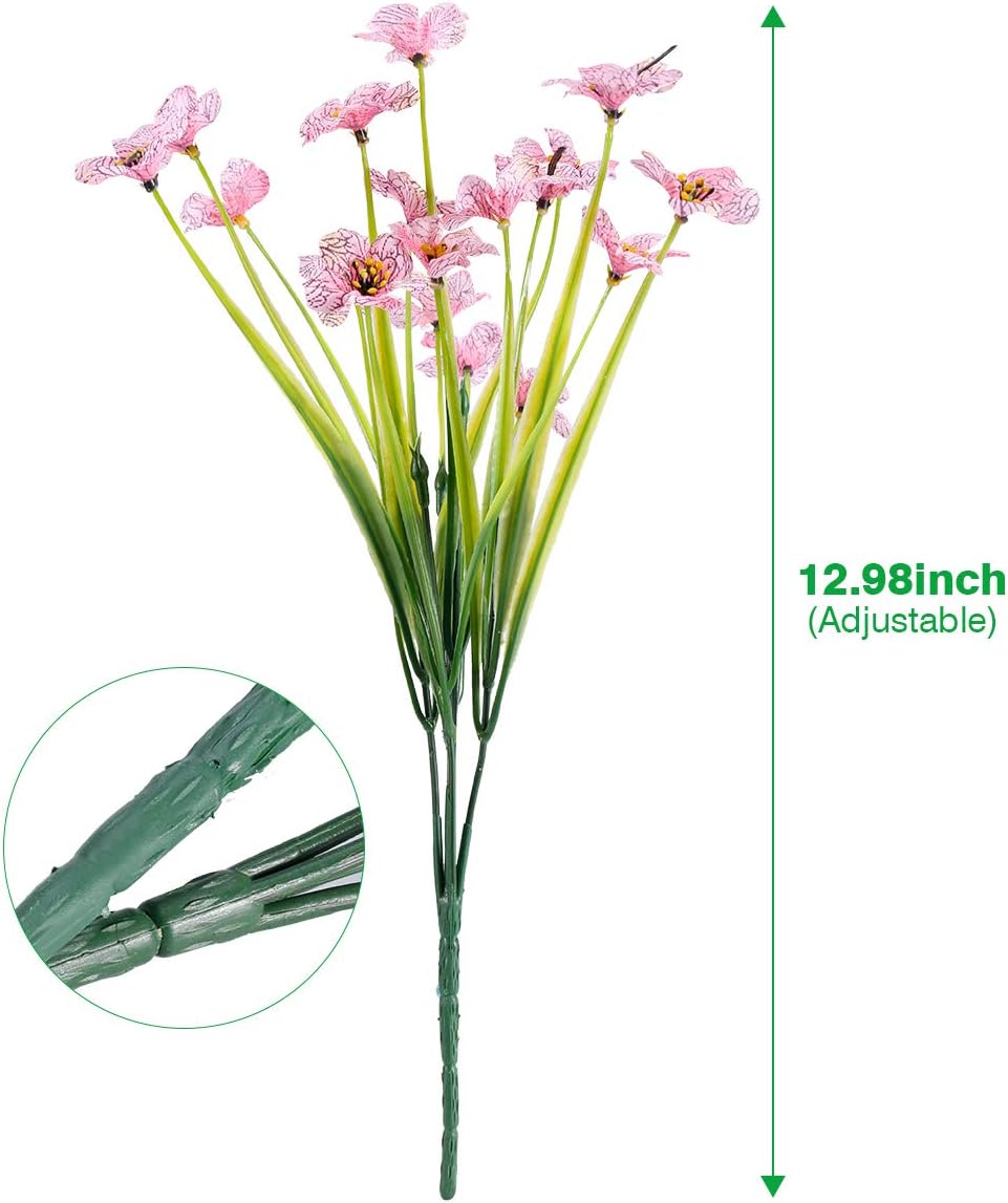 30 Bundles Artificial Flowers Outdoor UV Resistant Fake Flowers No Fade Faux Plastic Plants Garden Porch Window Box Decorating(Pink)