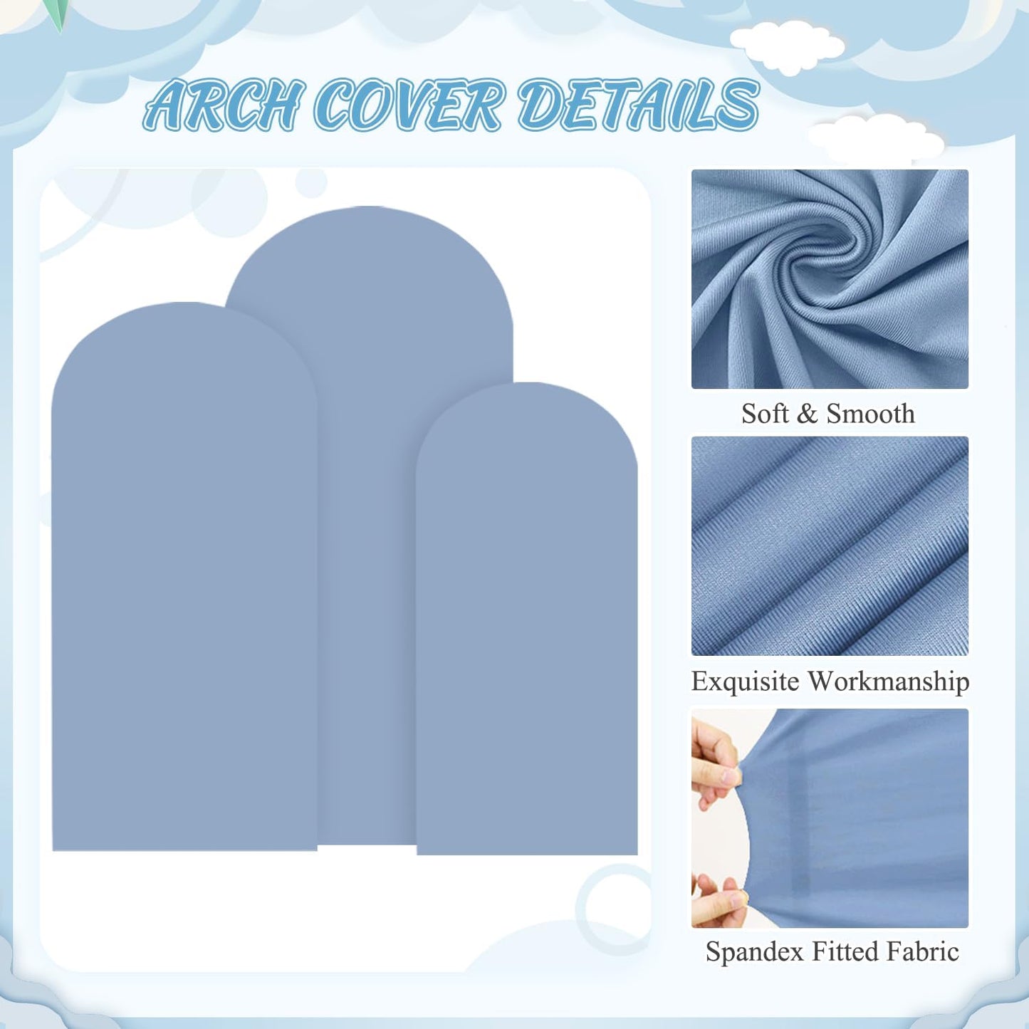 FOTSHARER Metal Arch Backdrop Stand and Cover Set 7.2FT 6.6FT 6FT Backdrop Arch Stand with Dusty Blue Wedding Arched Cover Set of 3 Background Arch Stand for Baby Shower Bridal Shower Event Decor