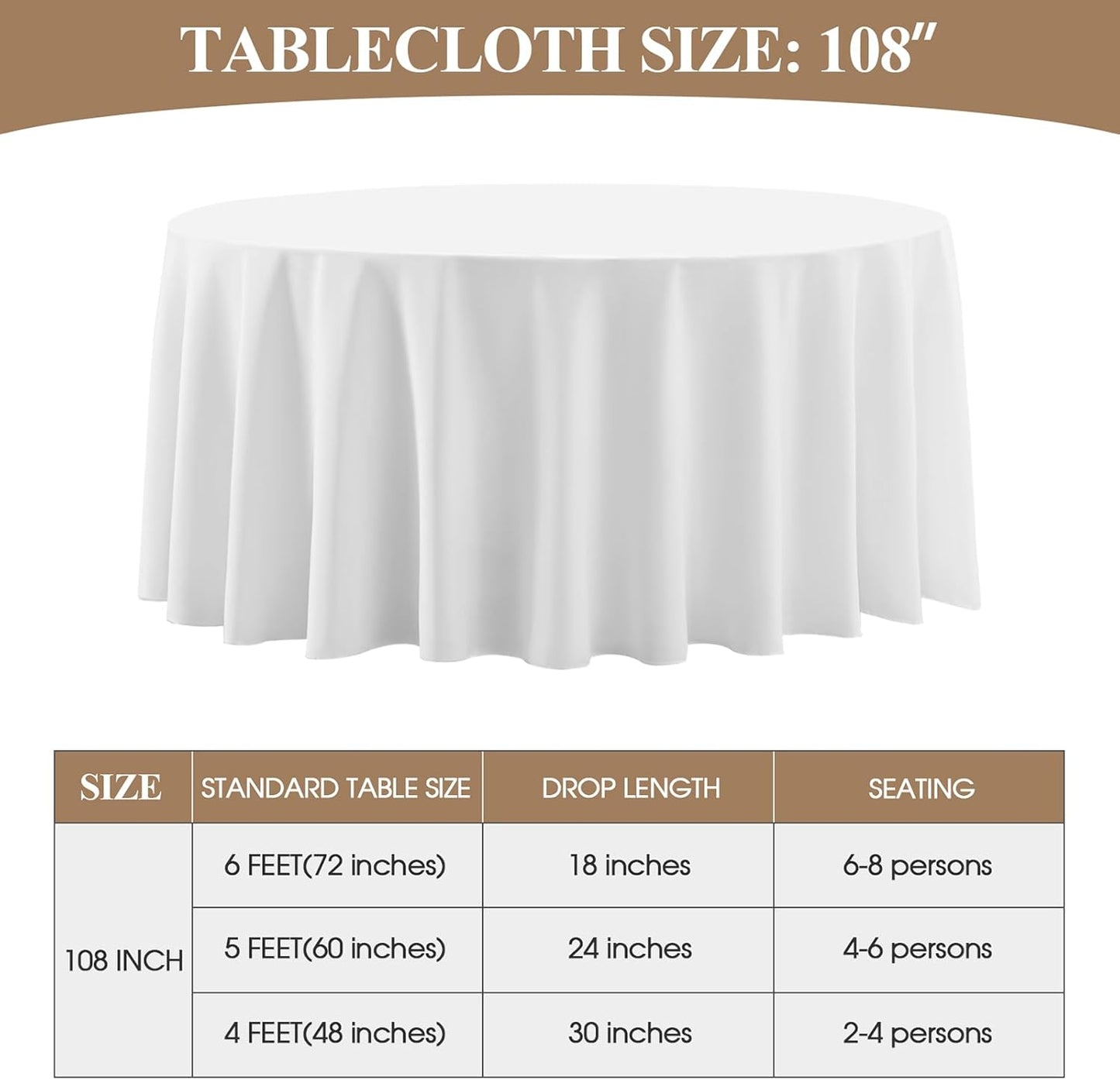 Round Tablecloth 2 Pack 108 Inch White Tablecloths Washable Decorative Linen Polyester Table Clothes Cover for Dining Table Banquets Buffet Parties and Wedding
