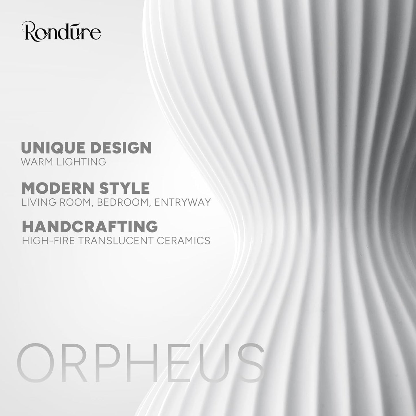 RONDURE 15.8" Modern Ceramic Table Lamp, Modern Bedside Lamps for Bedroom, Living Room and Nightstand, White Translucent Ceramic Shade, Warm Ambient Lighting, Home Decor