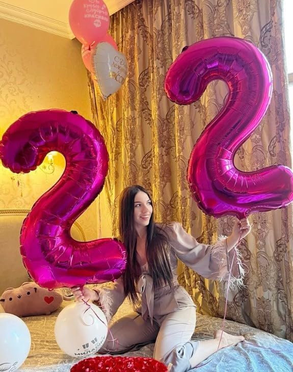 40 Inch Big Hot Pink Number 22 Balloon Birthday Decoration, Number 22 Helium Balloon 22 22nd Celebration, Boy Girl Baby Anniversary Party Graduations Supplies Decorations