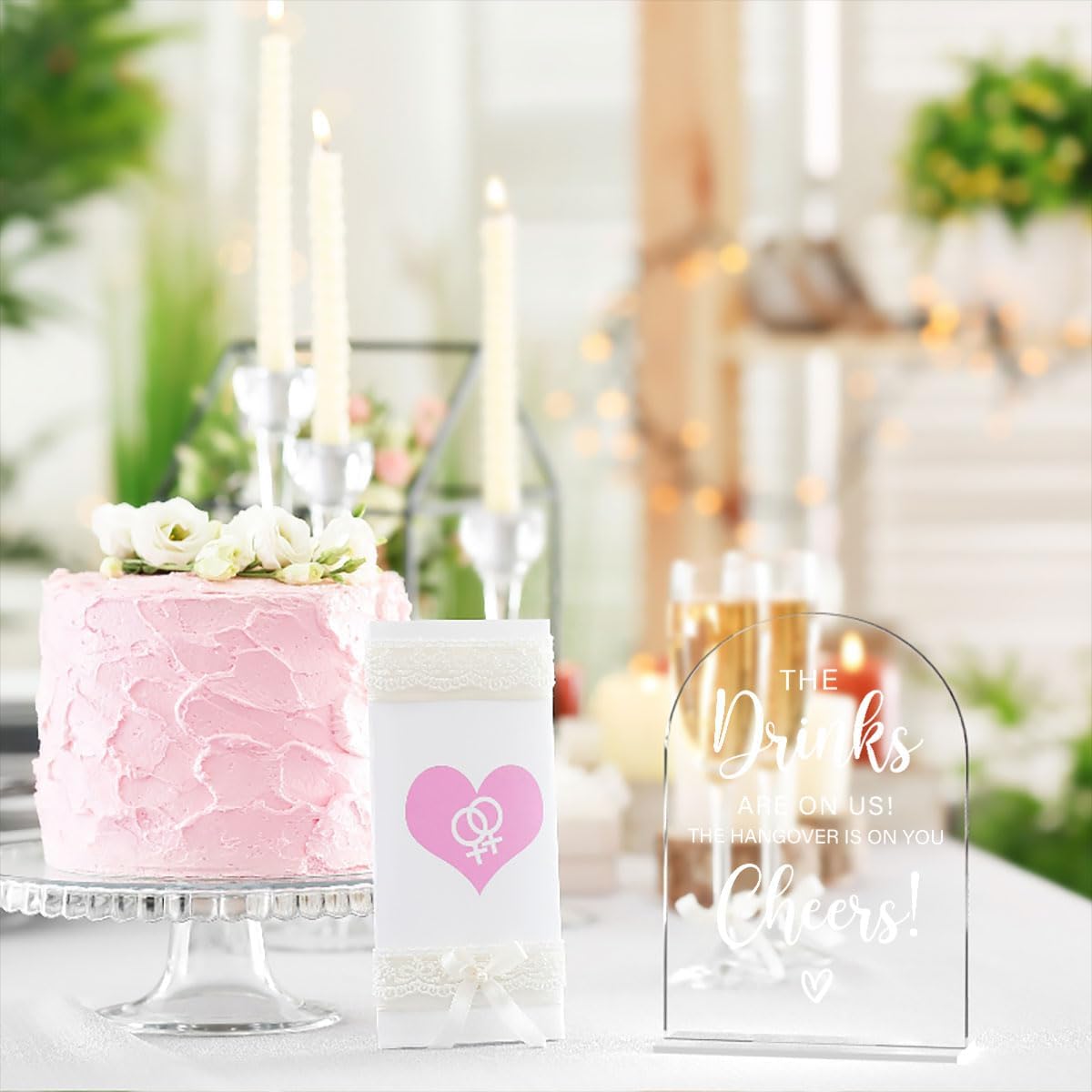 Acrylic Wedding Sign, Bridal Shower Decorations, The Drinks Sign for Ceremony, Modern Font Table Signs, Acrylic Table Top Signs for Wedding Reception and Event Party (Clear)