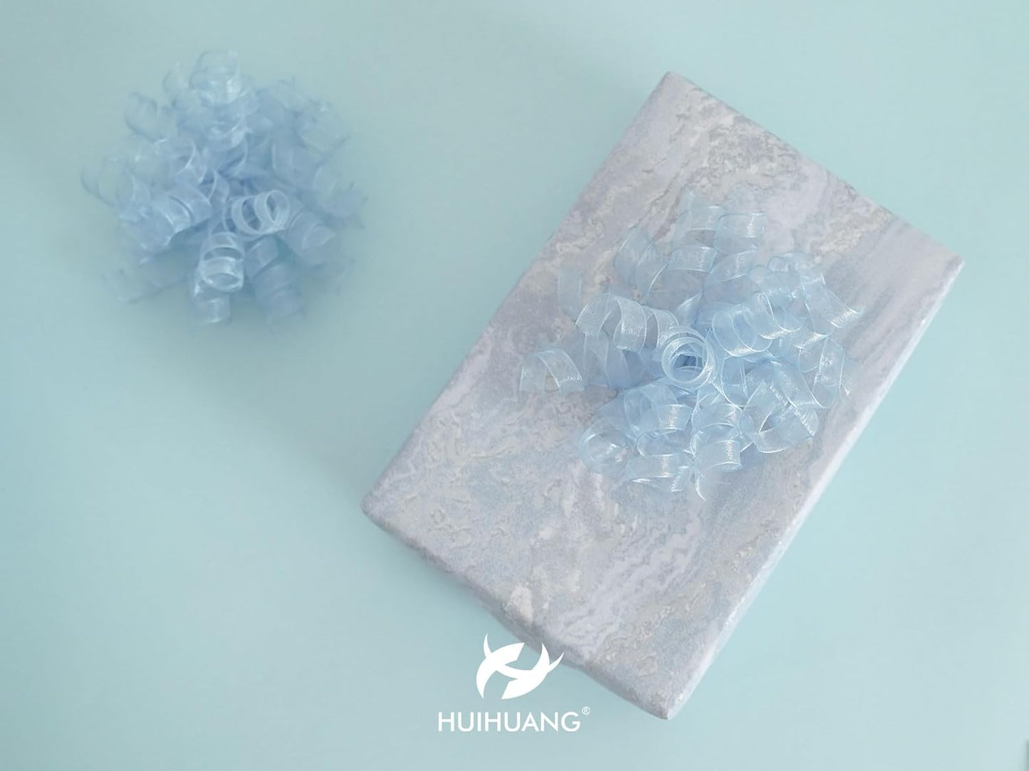 HUIHUANG Blue Bows for Gift Wrapping Burst Curly Gift Bows 5 inch x 8 Counts Self-Adhesive Curly Ribbon Bow for Presents, Treat Bags, Baby Shower Favors, Wrapping Accessories, Party Decor