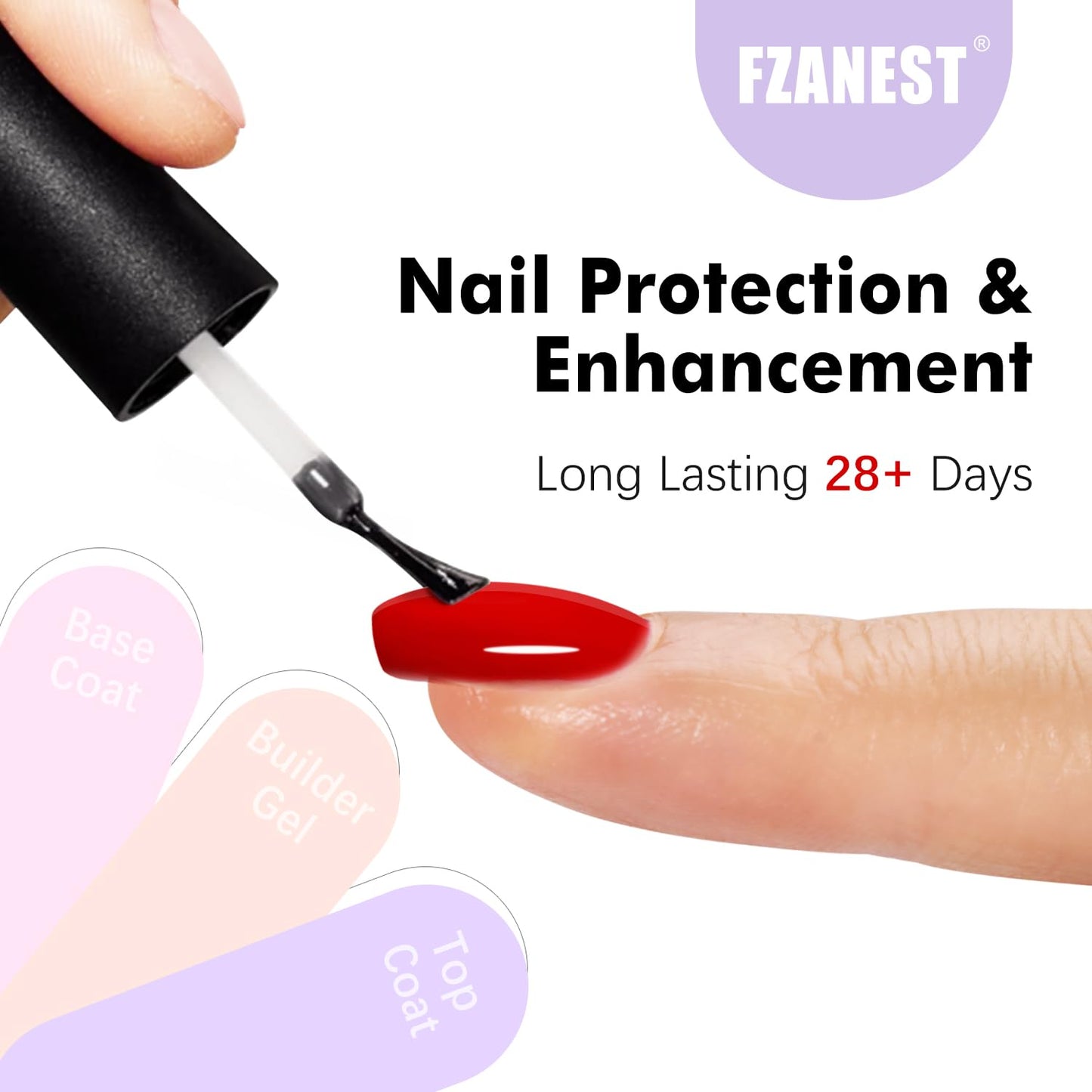 FZANEST Builder Gel With Top and Base Coat HEMA TPO-Free, 15ml * 3pcs Clear Gel Nail Polish Kit for Nail Strengthening Building Apex Extension Soak Off No Wipe Top Coat Base Harden Nails