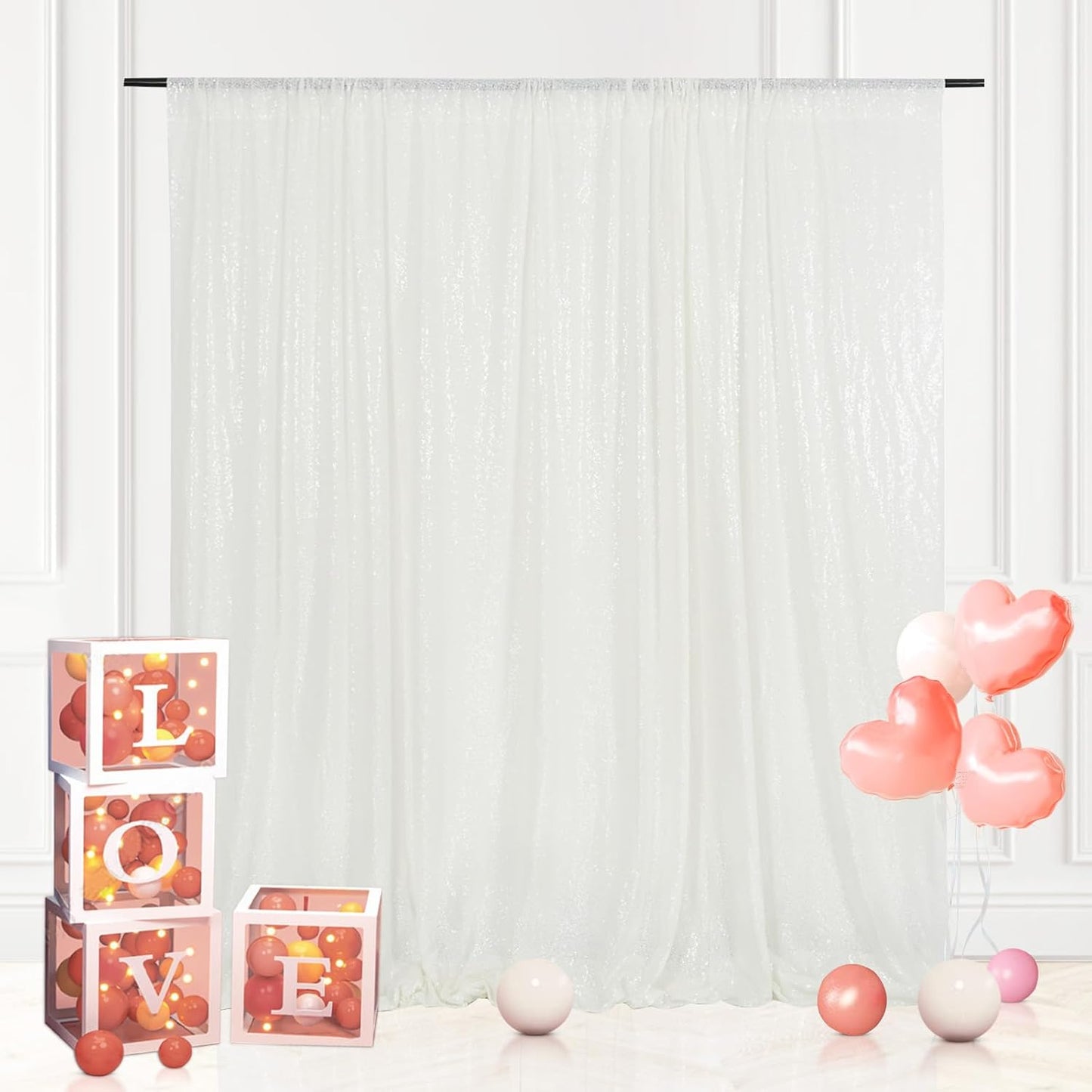 Eternal Beauty White Sequin Backdrop, 8x8 Ft Glitter Background Curtains for Christmas Shimmer Photography Party Wedding Birthday Back Drop Decor