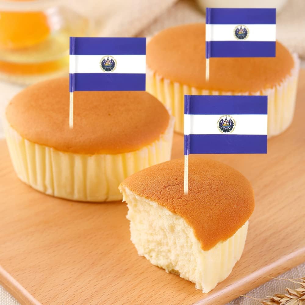 El Salvador Flag Salvadoran Flag, Small Mini Salvadoran Toothpick Flags for Food, Cupcakes, Cocktails, Appetizers, Bar Party Decorations