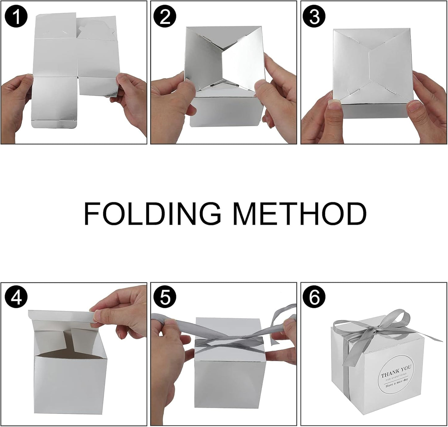 COTOPHER Small Gift Boxes 60 Pack 4x4x4 inches Silver Gift Boxes with Lids for Gifts, Crafting, Wedding Party Favor, Cupcake Boxes, Candy, Bridesmaids Proposal Box with Ribbons and Stickers (Metallic