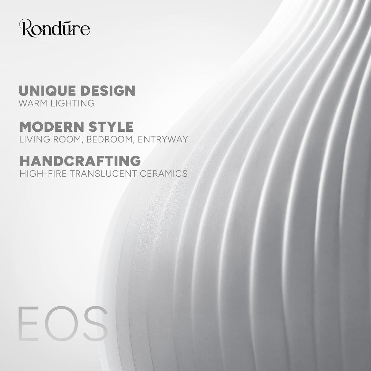 RONDURE 8.7" Modern Ceramic Table Lamp, Modern Bedside Lamps for Bedroom, Living Room and Nightstand, White Translucent Ceramic Shade, Warm Ambient Lighting, Home Decor