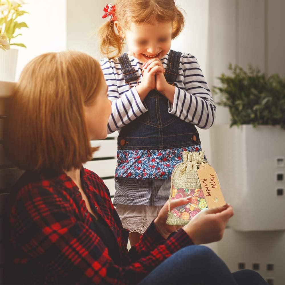 GIOIPC 20Pcs 5 x 7 Inch Linen Burlap Sheer Bags with Drawstring and Bonus Gift Tags for Wedding Birthday Bag,Craft Bags,Cosmetic Samples