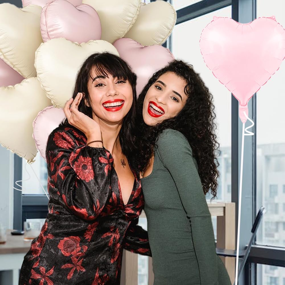 Baby Pink & Baby White Heart Balloons,18 Inch Foil Love Heart Shaped Balloons for Valentines Birthday Wedding Engagement Anniversary Party Graduation Baby Shower Decorations 12Pcs