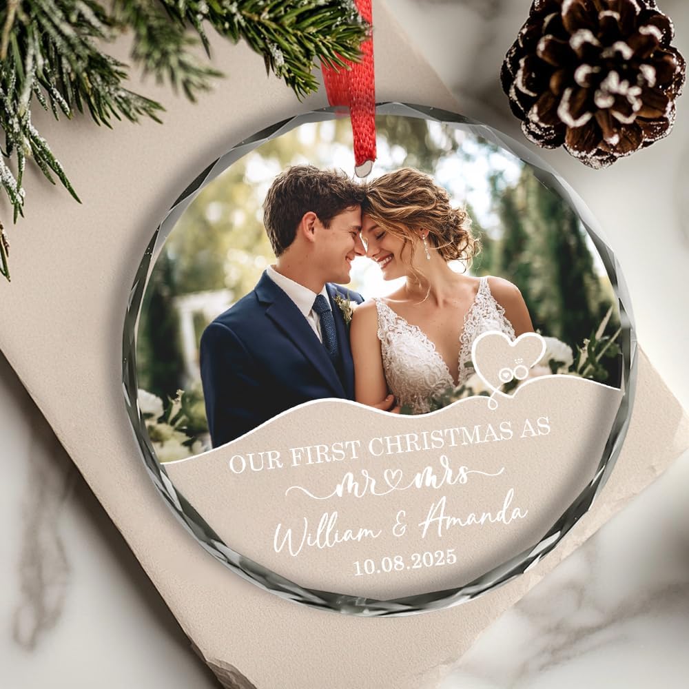 Personalized The Year We Became Mr & Mrs Christmas Ornament - Wedding Gifts for Couples 2025, Bridal Shower Ornaments - Wedding Gifts For Newlywed Couple, Him And Her