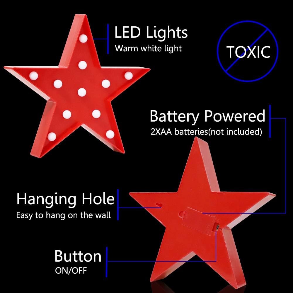 LED Marquee Star Signs Night Lights, Battery Operated Star Shaped Desk Table Lamp for Kids, Baby, Child, Girl Gift, Nursery Room, Wall Decor-Star(Red)