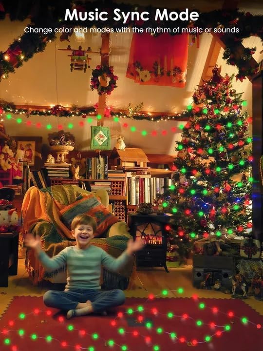 Smart Color Changing Halloween Lights, 33FT 66LED App Control RGB Globe String Light with Remote & Timer, Music Sync Twinkle Christmas Tree Light Waterproof Indoor Outdoor Halloween Decorations