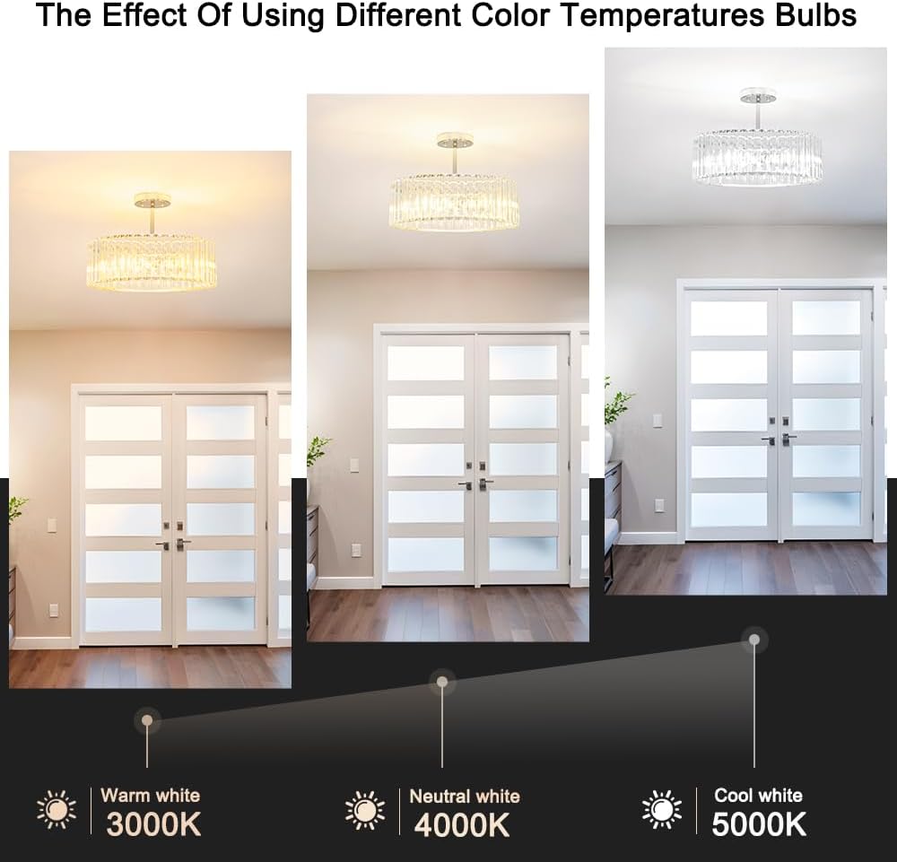 Modern Crystal Ceiling Light Fixture, Semi Flush Mount Ceiling Light, Chrome Hallway Lighting Fixtures Chandelier, Crystal Chandelier for Kitchen Bedroom Dining Room Closet, 5-Light, 16 Inch