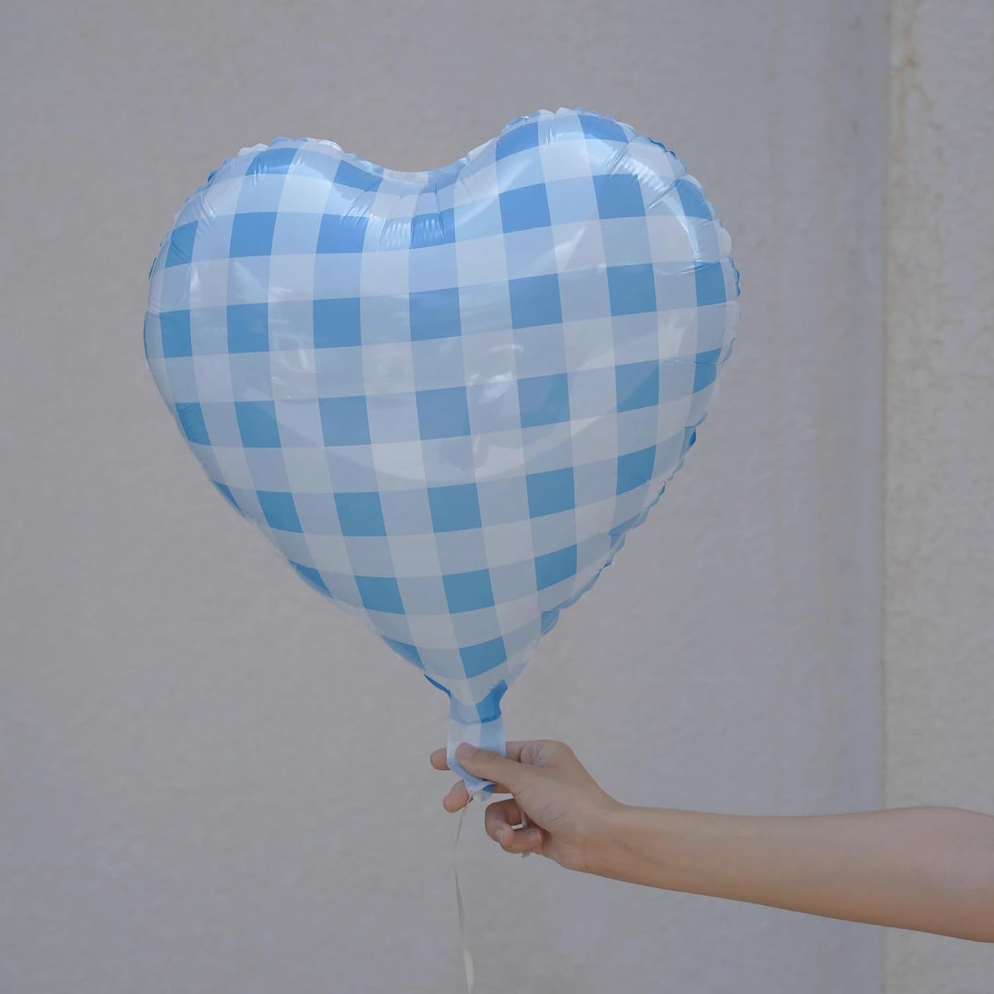 Blue White Checkered Heart Balloons,12Pcs 18Inch Light Blue Grid Heart Shaped Foil Helium Polyester Film Balloons for One Silly Goose Birthday Baby Shower Party Decorations