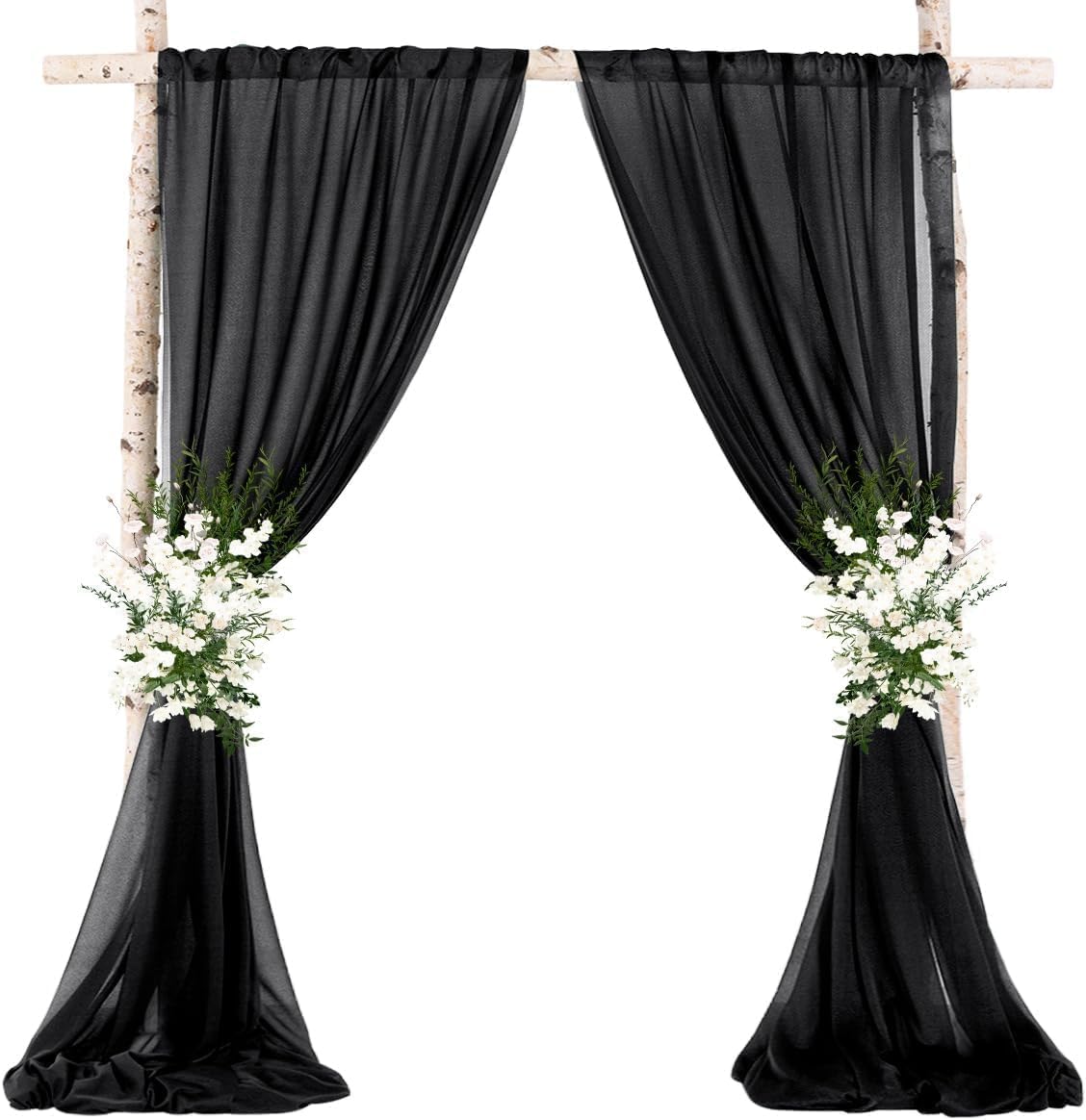 MLMW Wedding Arch Draping Fabric 1 Panel 29" x 20Ft Black Sheer Wedding Arch Backdrop Drapes Outdoor Curtain for Halloween Ceremony Party Background Ceiling Decor