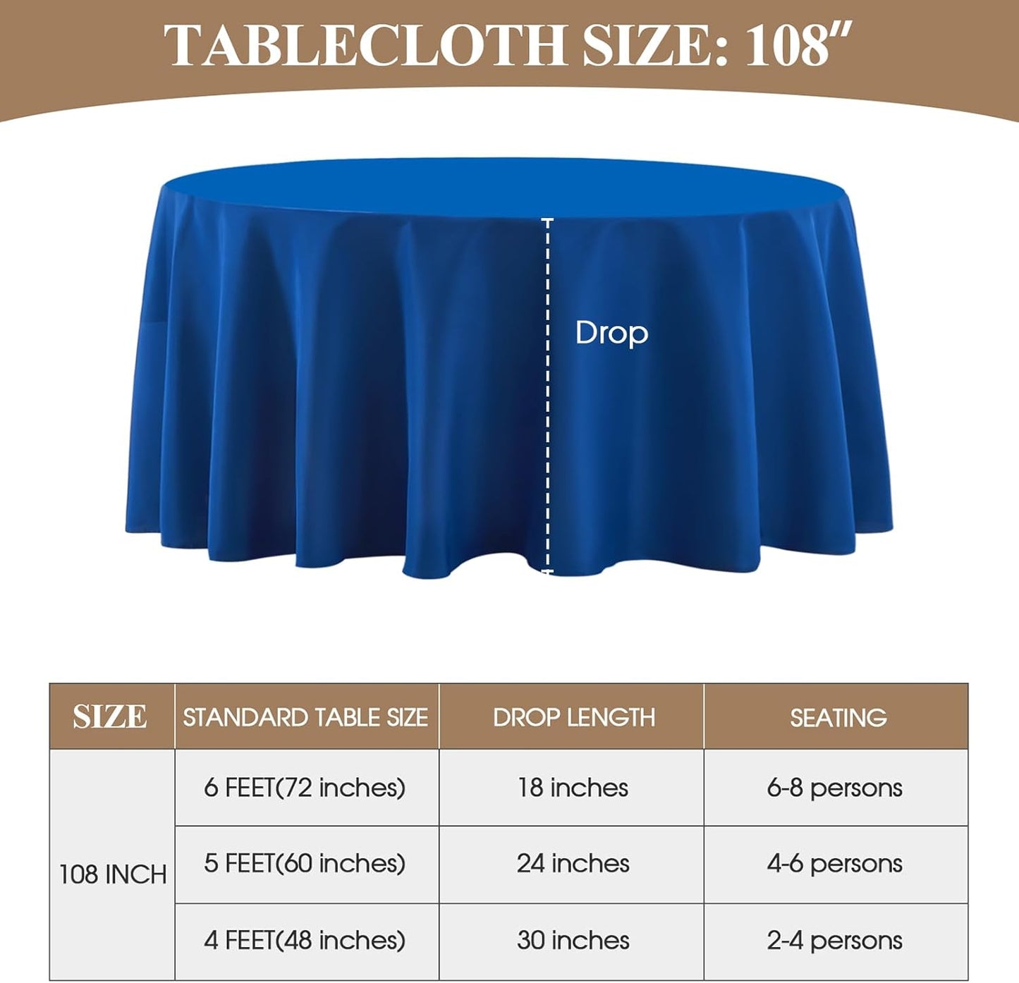 Round Tablecloth 6 Pack 108 Inch Royal Blue Tablecloths Washable Decorative Linen Polyester Table Clothes Cover for Dining Table Banquets Buffet Parties and Wedding