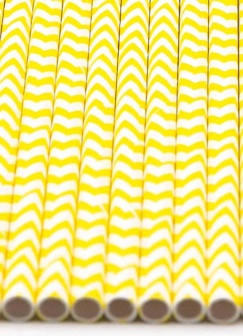 Pack of 150 Yellow Chevron Biodegradable 4-Ply Paper Drinking Straws (Compostable, Non-toxic, BPA-free)