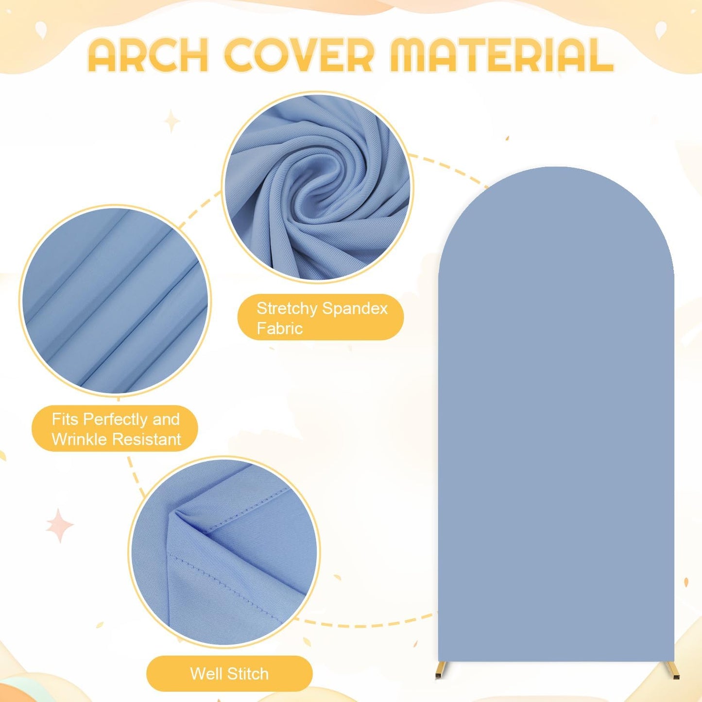 7.2FT Arch Backdrop Stand and Dusty Blue Arch Cover Set Metal Arch Stand Backdrop with Wedding Arch Stand Covers Balloon Arched Frame with Cover for Baby Shower Birthday Party Ceremony Grad Decor