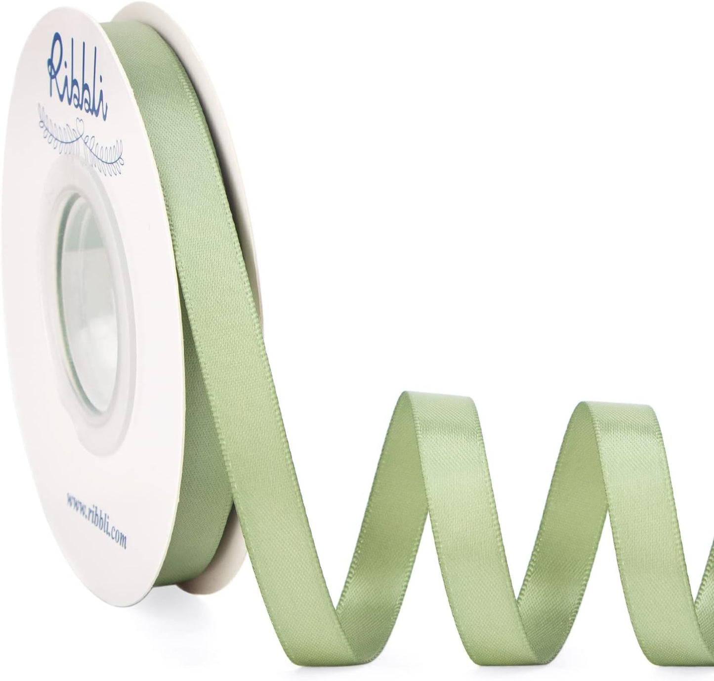 Ribbli Dusty Sage Satin Ribbon Double Faced Satin 3/8 Inch x Continuous 25 Yards-Sage Green Ribbon for Gift Wrapping Crafts Wedding Decoration Bows Bouquet Floral Arrangement