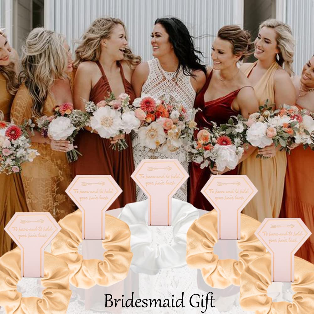 1+7 Pack Bachelorette Party Favor Retro Heart Sunglasses and Bridesmaid Scrunchies Set (Champagne)