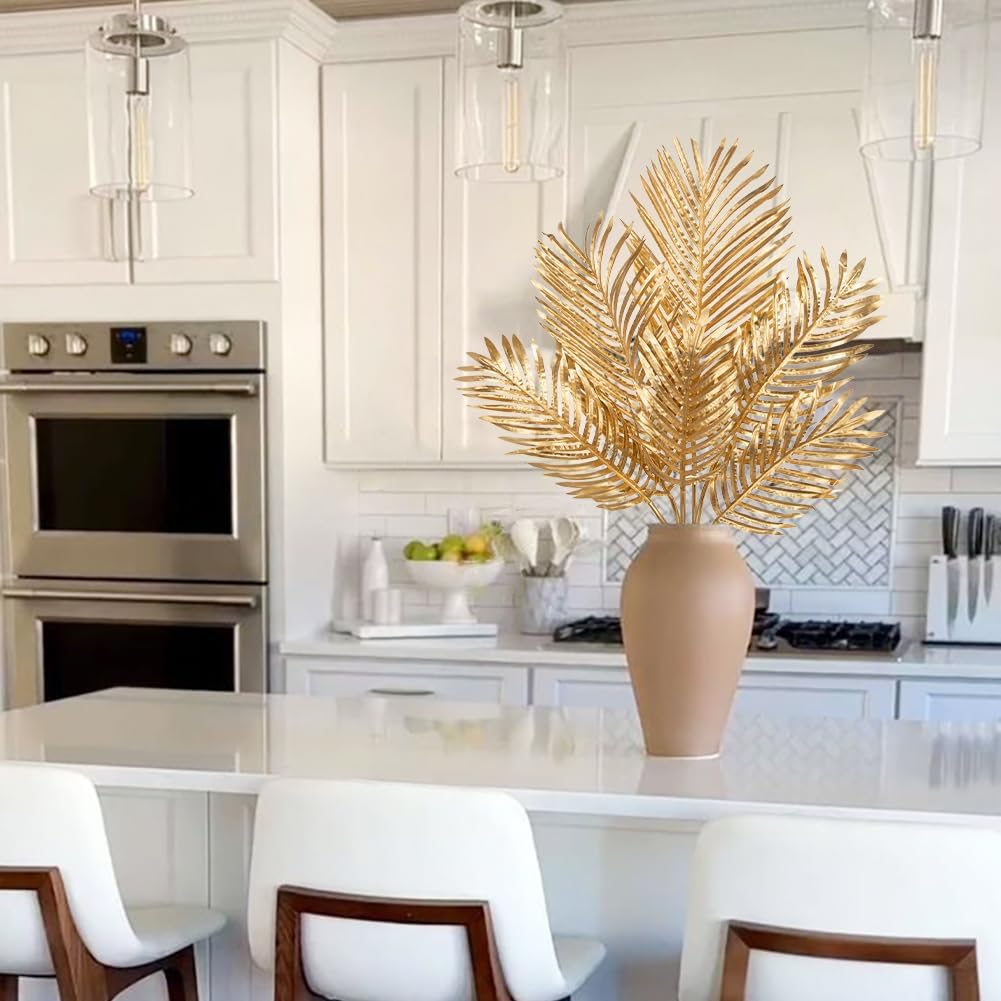 DILATATA Large Faux Gold Palm Leaves – Artificial Tropical Areca Palm Fronds for Floral Arrangements, Party Centerpieces, Home & Event Decor